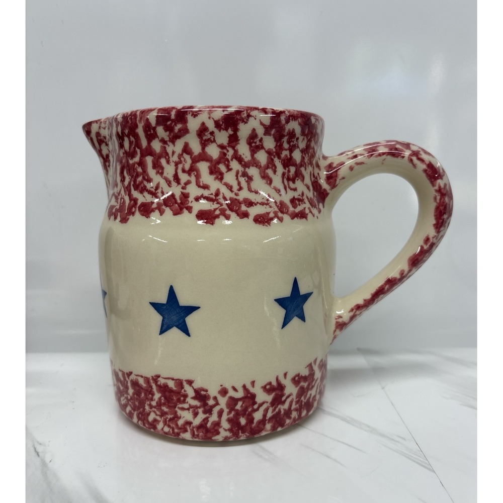 VTG Gerald Henn Roseville Spongeware Pitcher Old Glory Americana Flag Stoneware